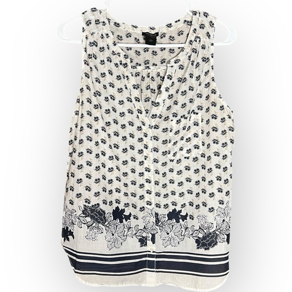 Ann Taylor Tops - Ann Taylor Blue L Floral Babydoll Blouse Beach Boho Hippie Coastal Cowgirl Prep
